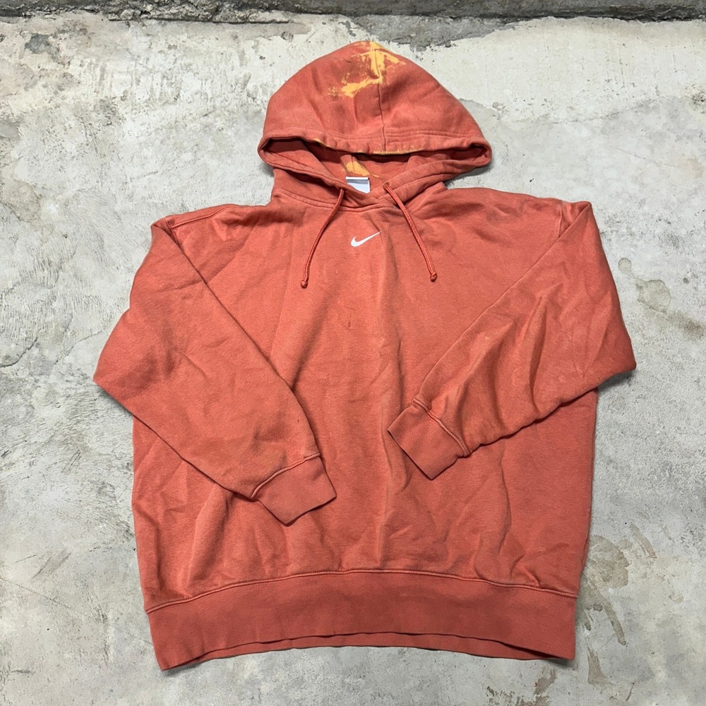 Nike Hoodie Pullover Sweatshirt Mens Size M Coral Orange Center Swoosh Chest